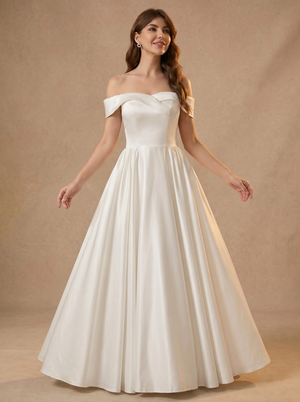 Off The Shoulder Satin Wedding Dresses with Pleated