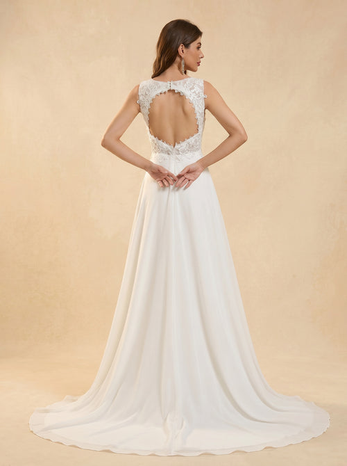 backless chiffon trailing wedding dress