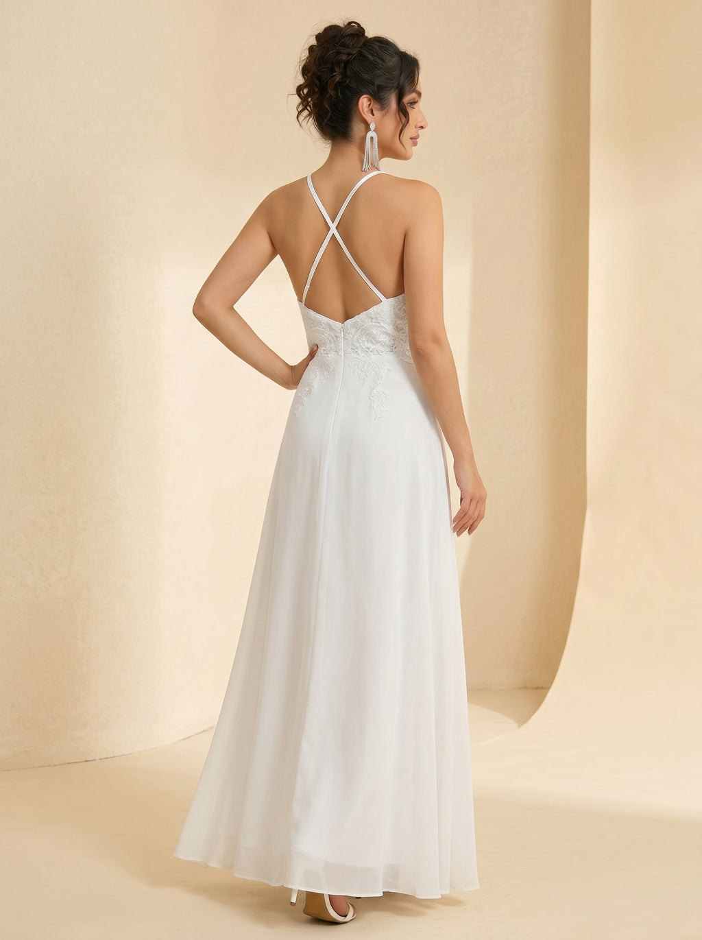 Handmade appliques backless prom dress