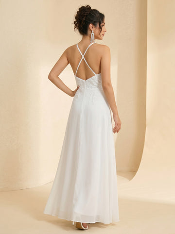 Handmade appliques backless prom dress