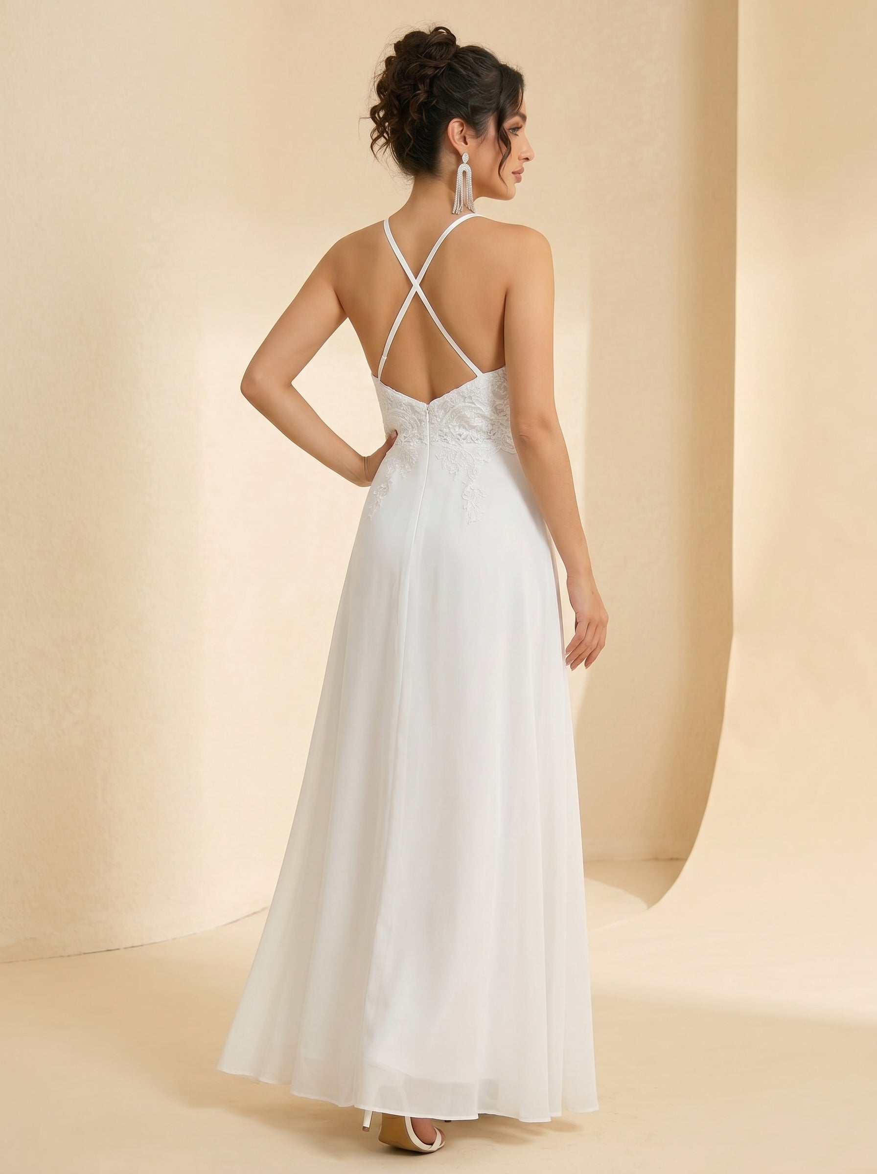 Handmade appliques backless prom dress