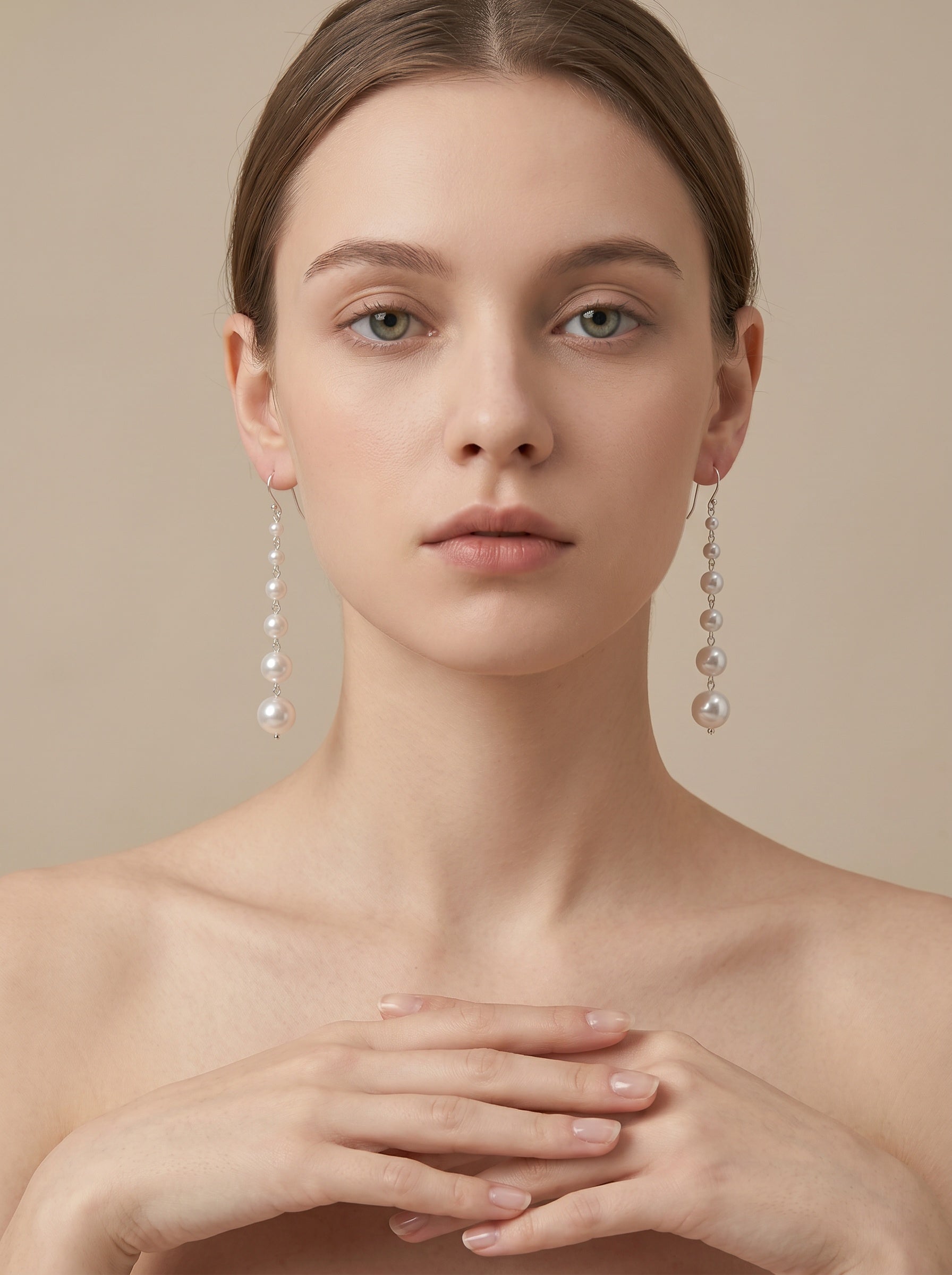 sterling silver chain pearl earrings, wedding jewelry for bride/bridesmaid