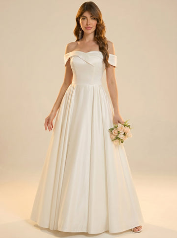 Off The Shoulder Satin Wedding Dresses with Pleated