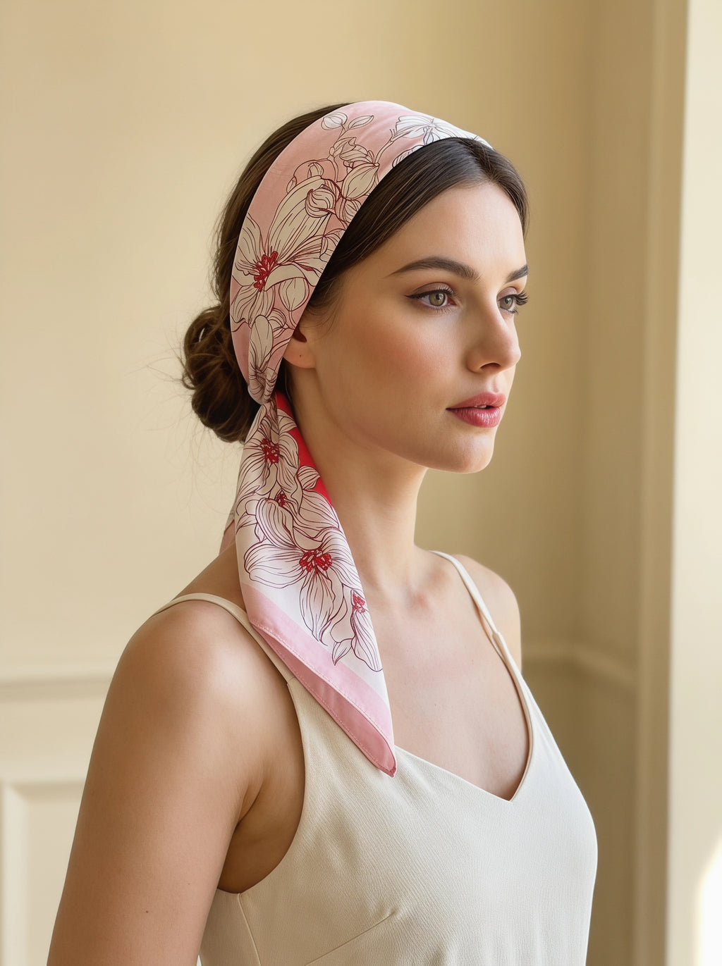19.7in Floral print 100% mulberry Silk scarf accessories