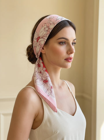 19.7in Floral print 100% mulberry Silk scarf accessories