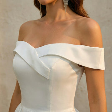 Off The Shoulder Satin Wedding Dresses with Pleated